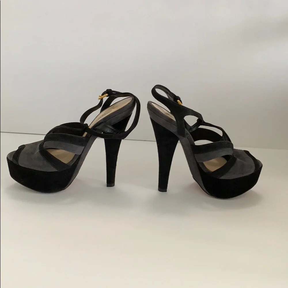 Prada Black Gray platform shoes sandals 36 6 B RARE HTF GORGEOUS DESIGNER